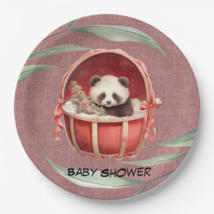Genderneutraal Panda Beer Rood Baby shower Papieren Bordje