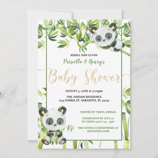 Genderneutraal Panda Groen Bamboe Baby shower Kaart (Voorkant)
