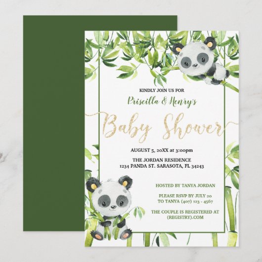 Genderneutraal Panda Groen Bamboe Baby shower Kaart (Voorkant / Achterkant)