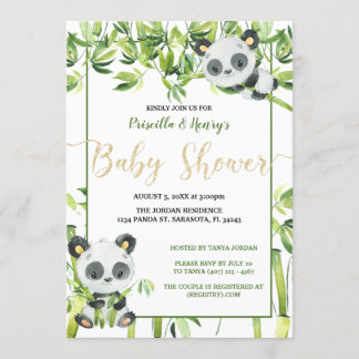 Genderneutraal Panda Groen Bamboe Baby shower Kaart