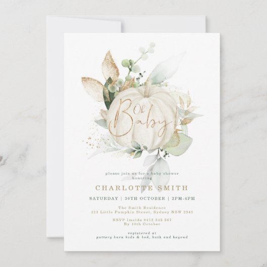 Genderneutraal pomkin Greenery Gold Baby shower Kaart (Voorkant)