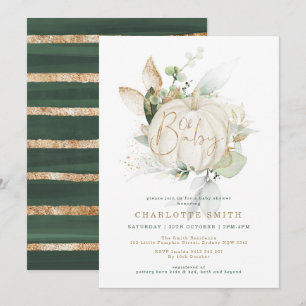 Genderneutraal pomkin Greenery Gold Baby shower Kaart