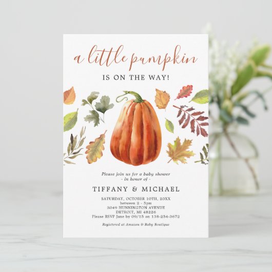 Genderneutraal pompoen Baby shower Kaart (Staand voorkant)