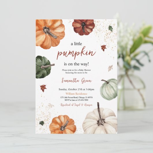 Genderneutraal pompoen Baby shower Kaart (Staand voorkant)