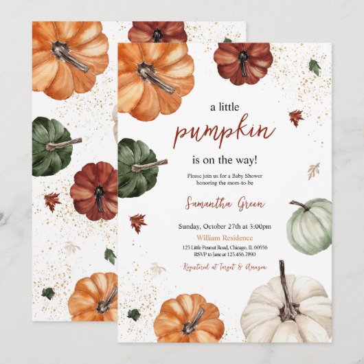 Genderneutraal pompoen Baby shower Kaart (Voorkant / Achterkant)