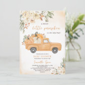 Genderneutraal pompoen truck Baby shower Kaart (Staand voorkant)