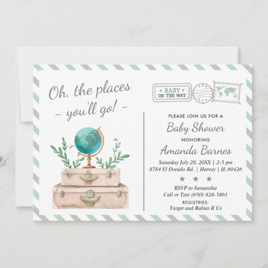 Genderneutraal reisavontuur Mint Baby shower Kaart (Voorkant)