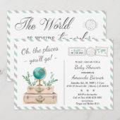 Genderneutraal reisavontuur Mint Baby shower Kaart (Voorkant / Achterkant)