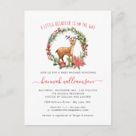 Genderneutraal | Rendier Kerst Baby shower Uitnodiging Briefkaart