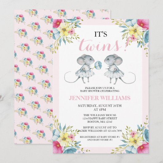 Genderneutraal roze meisje en meisje met tweelingB Kaart (Voorkant / Achterkant)