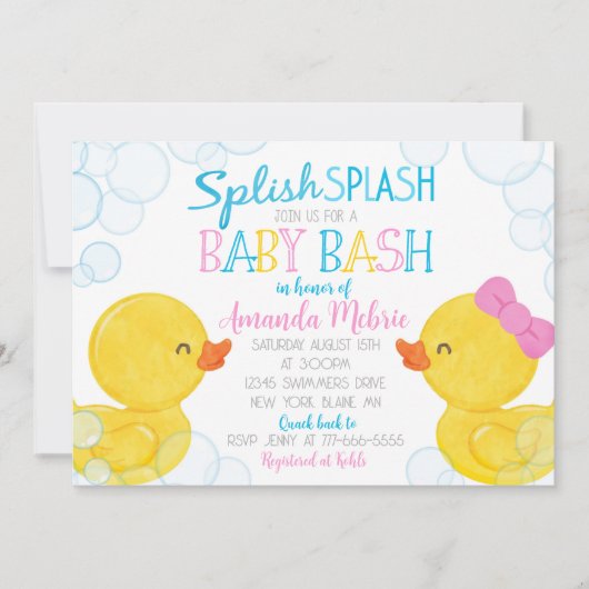 Genderneutraal Rubber Duck Baby shower Kaart (Voorkant)