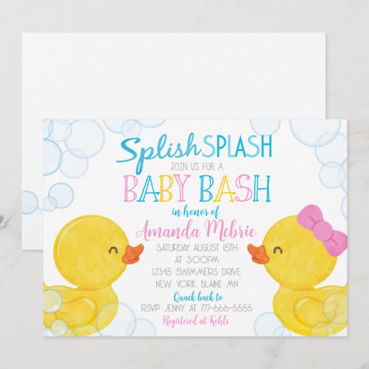 Genderneutraal Rubber Duck Baby shower Kaart (Voorkant / Achterkant)