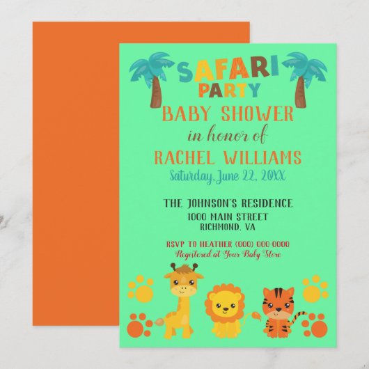 Genderneutraal Safari-Baby shower Kaart (Voorkant / Achterkant)