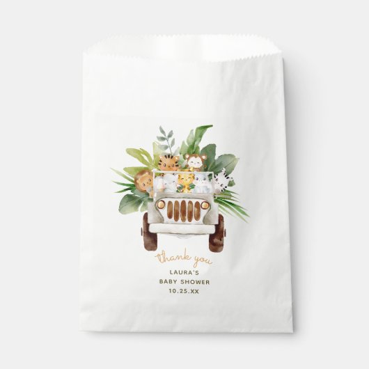 Genderneutraal Safari Dier Baby shower Dank u Bedankzakje (Voorkant)