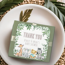 Genderneutraal Safari Dieren Groen Baby shower Vierkante Sticker