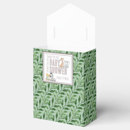 Genderneutraal Safari Green Baby shower Bedankdoosjes (Geopend)