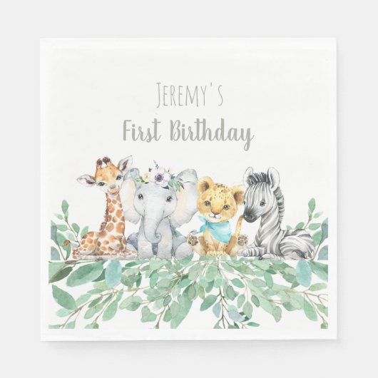 Genderneutraal Safari Theme Birthday Napkins Servet (Voorkant)