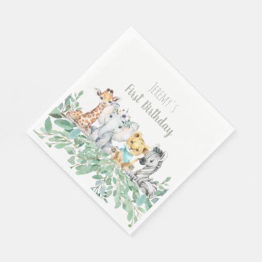 Genderneutraal Safari Theme Birthday Napkins Servet (Hoek)