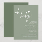 Genderneutraal Sage Green Custom OH Baby shower Kaart (Voorkant / Achterkant)