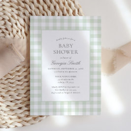 Genderneutraal Sage Green Gingham Baby shower Kaart