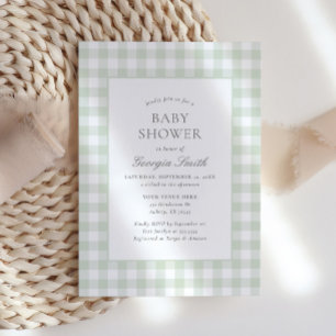 Genderneutraal Sage Green Gingham Baby shower Kaart