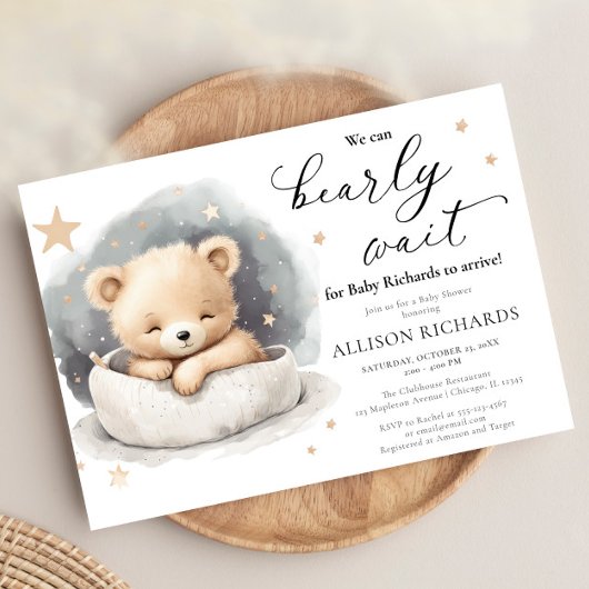 Genderneutraal schattig teddybeer baby shower kaart