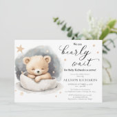 Genderneutraal schattig teddybeer baby shower kaart (Staand voorkant)