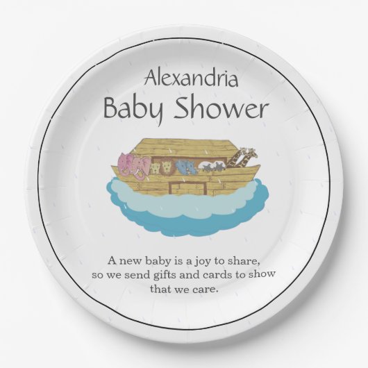 Genderneutraal Schattige Baby shower Ark Papieren Bordje (Voorkant)