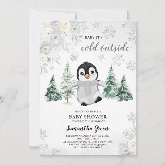 Genderneutraal Silver Penguin Baby shower Kaart (Voorkant)