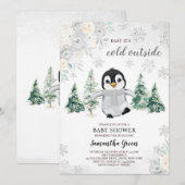 Genderneutraal Silver Penguin Baby shower Kaart (Voorkant / Achterkant)