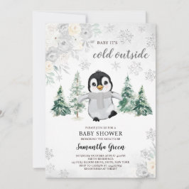 Genderneutraal Silver Penguin Baby shower Kaart