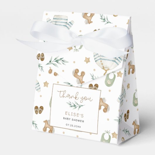 Genderneutraal  speelgoed Baby shower Dank u wel Bedankdoosjes (Voorkant Zijde)