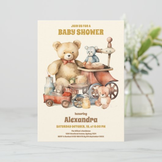 Genderneutraal  speelgoed Baby shower Kaart (Staand voorkant)