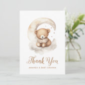 Genderneutraal Teddy Bear Moon Stars Baby shower Bedankkaart (Staand voorkant)