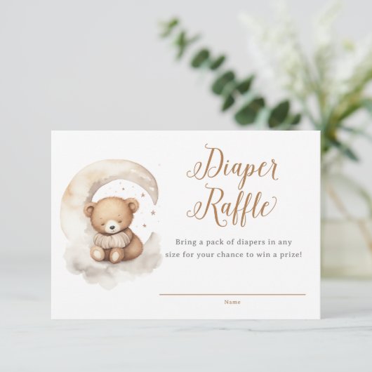 Genderneutraal Teddy Bear Moon Stars Baby shower Informatiekaartje (Staand voorkant)