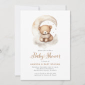 Genderneutraal Teddy Bear Moon Stars Baby shower Kaart (Voorkant)
