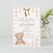 Genderneutraal teddybeer Baby shower Kaart (Staand voorkant)
