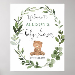Genderneutraal teddybeer baby shower-welkomstbord poster