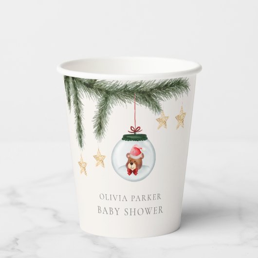 Genderneutraal Teddybeer Winter Baby shower Papieren Bekers (Achterkant)
