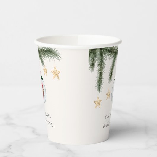 Genderneutraal Teddybeer Winter Baby shower Papieren Bekers (Links)