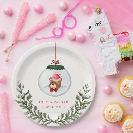 Genderneutraal Teddybeer Winter Baby shower Papieren Bordje (Feest)
