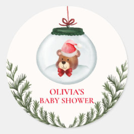 Genderneutraal Teddybeer Winter Baby shower Ronde Sticker