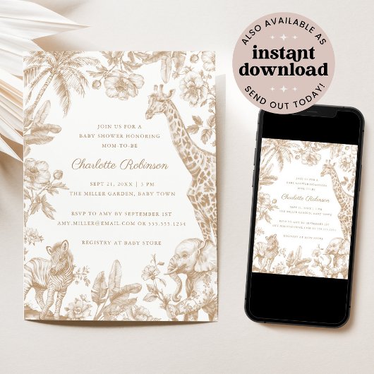 Genderneutraal Toile Safari Elegant Baby shower Kaart