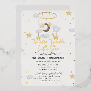Genderneutraal Twinkle Little Star-Baby shower Folie Uitnodiging
