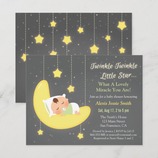 Genderneutraal Twinkle Little Star-Baby shower Kaart (Voorkant / Achterkant)
