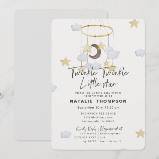 Genderneutraal Twinkle Little Star-Baby shower Kaart (Voorkant / Achterkant)