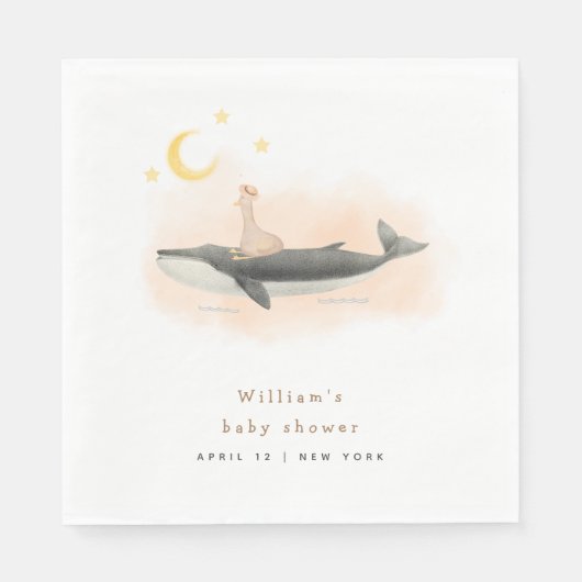 Genderneutraal  Whale & Duck Baby shower Servet (Voorkant)