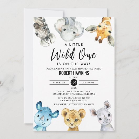 Genderneutraal Wild One Safari Animals Baby shower Kaart (Voorkant)