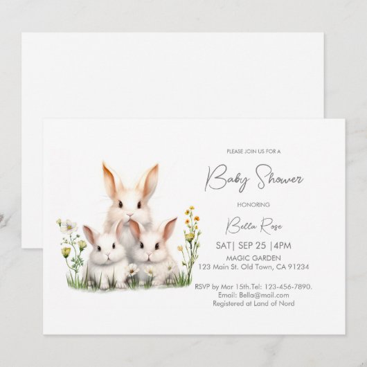 Genderneutraal Woodland Bunny Baby shower Kaart (Voorkant / Achterkant)