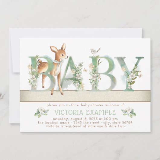 Genderneutraal Woodland Deer Baby shower Kaart (Voorkant)